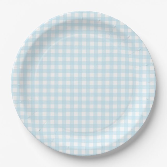 Plato De Papel Faye y Lauren Light Blue Gingham (Anverso)