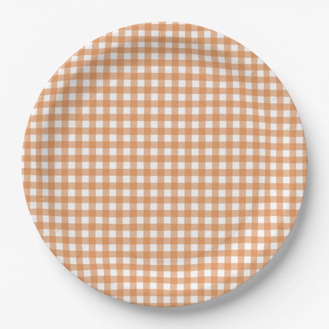 Plato De Papel Faye y Lauren Naranja Gingham (Anverso)