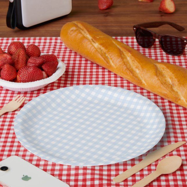 Plato De Papel Faye y Lauren Pastel Blue Gingham (Picnic)