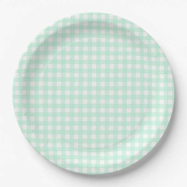 Plato De Papel Faye y Lauren Pastel Gingham Green (Anverso)
