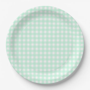 Plato De Papel Faye y Lauren Pastel Gingham Green