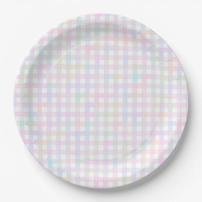 Plato De Papel Faye y Lauren Pastel Gingham Multocolor (Anverso)