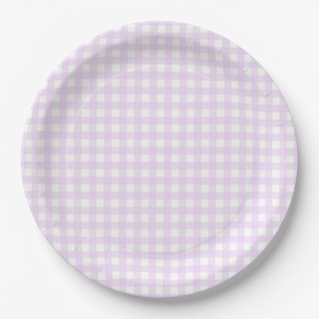 Plato De Papel Faye y Lauren Pastel Purple Gingham (Anverso)