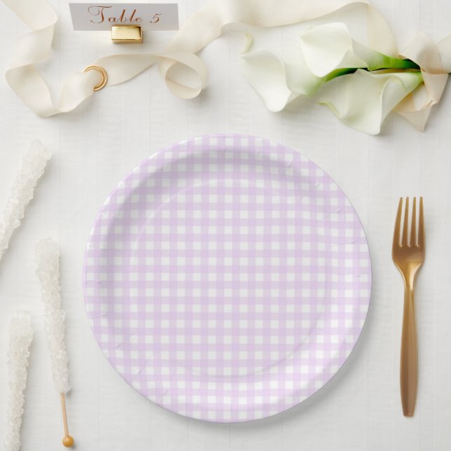 Plato De Papel Faye y Lauren Pastel Purple Gingham (Boda)
