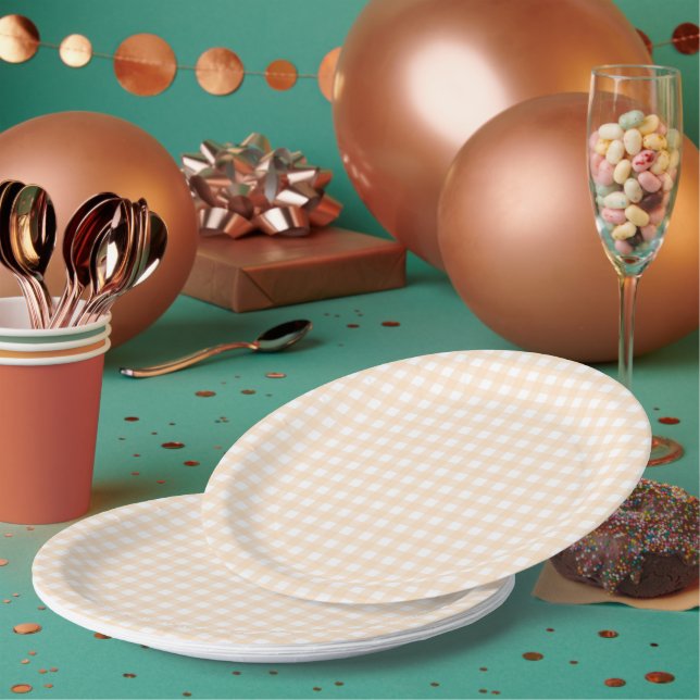 Plato De Papel Faye y Lauren Peach Gingham (Multi)