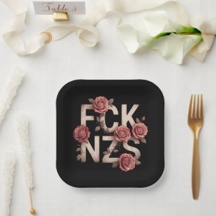 Plato De Papel FCK NZS Floral Contra la Derecha No Nazis Lgbtq+