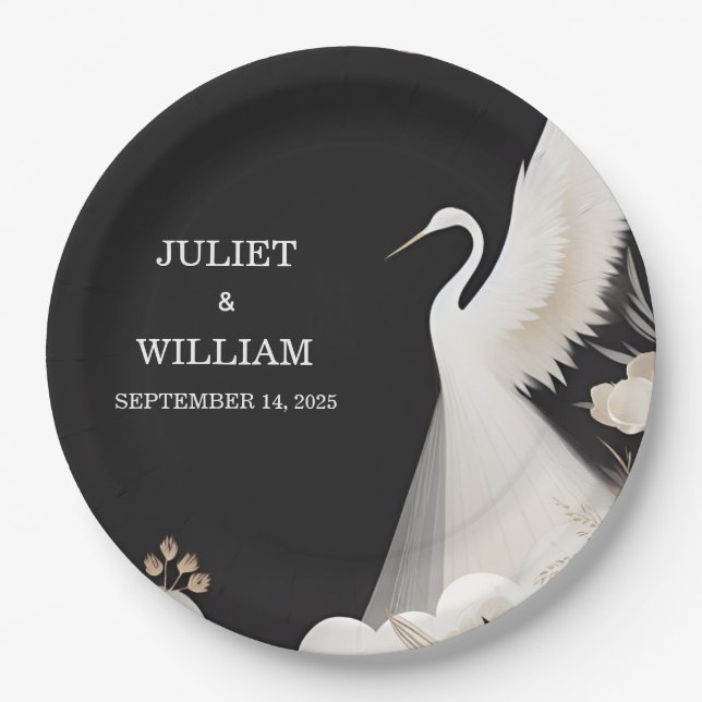 Plato De Papel Feather Rustic Asian Sky Fun Cloud Crane Boda (Anverso)