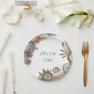 Plato De Papel Fecha y nombres de boda floral steampunk