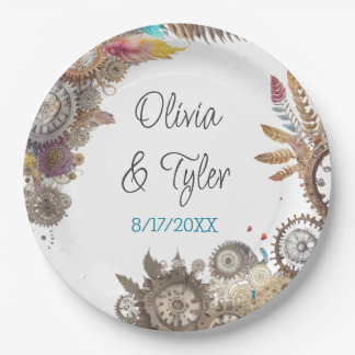 Plato De Papel Fecha y nombres de boda steampunk floral