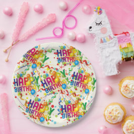 Plato De Papel Felices Baloons y Streamers de cumpleaños