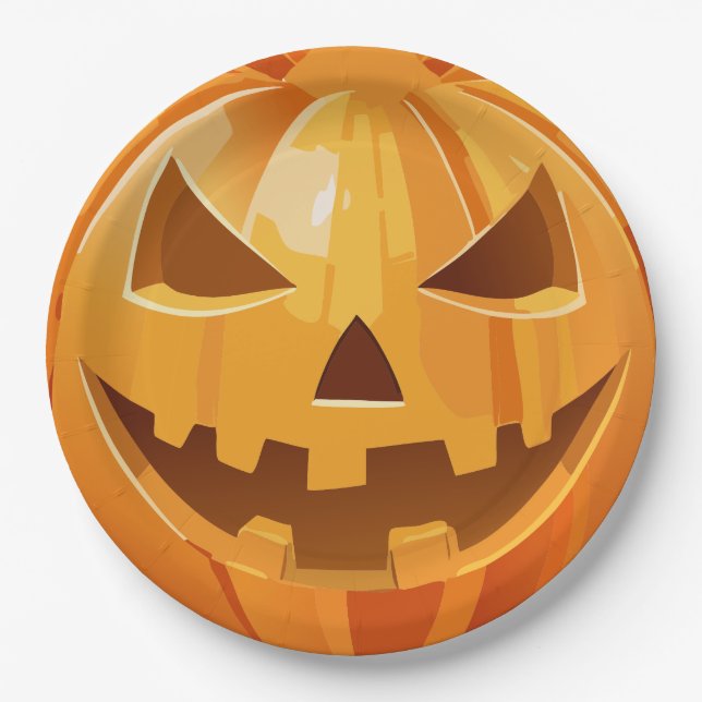 Plato De Papel Felices calabazas de Halloween Harvest (Anverso)