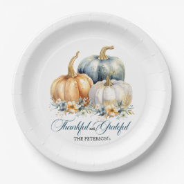 Plato De Papel Felices Calabazas de Oro del Naranja Azul de Acció