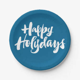 Plato De Papel Felices Días Sagrados Vacaciones Holydays Blue Let
