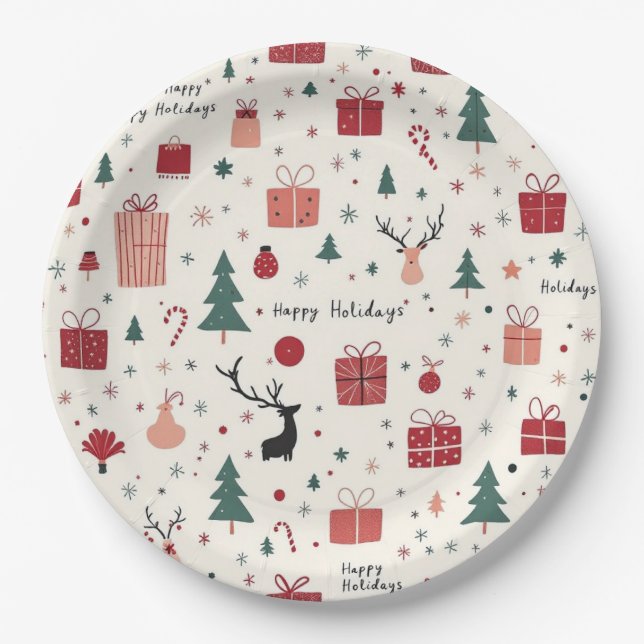 Plato De Papel Felices Fiestas (Anverso)