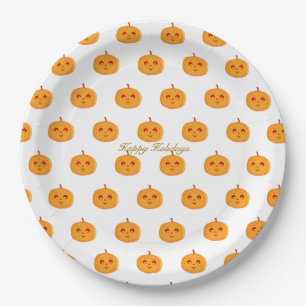 Plato De Papel Felices Fiestas Caritas de Calabaza