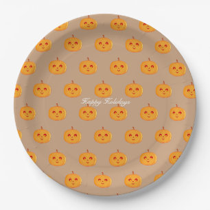 Plato De Papel Felices Fiestas Caritas de Calabaza