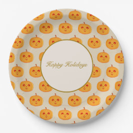 Plato De Papel Felices Fiestas Caritas de Calabaza