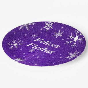 Plato De Papel Felices Fiestas Copas De Papel Azul-Púrpura De Sno