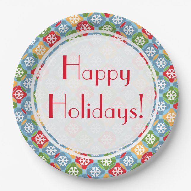 Plato De Papel ¡Felices Fiestas! Copos de nieve (Anverso)