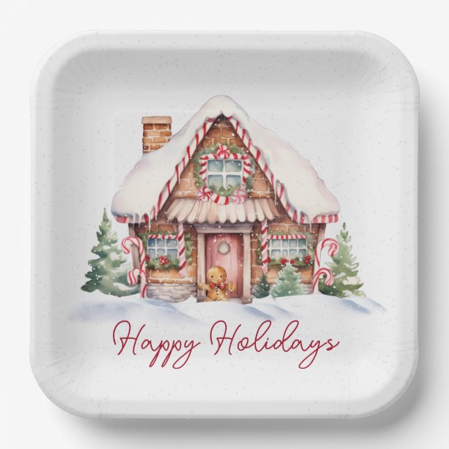 Plato De Papel Felices Fiestas Gingerbread House (Anverso)