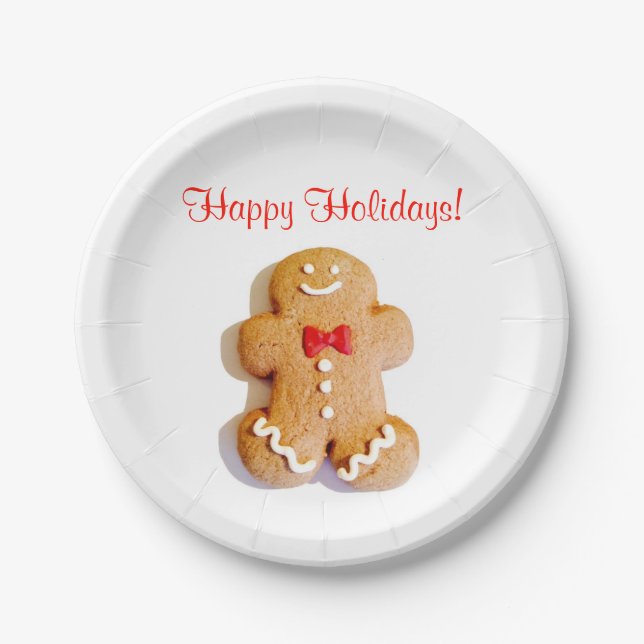 Plato De Papel Felices fiestas Gingerbread Man Navidad Red (Anverso)