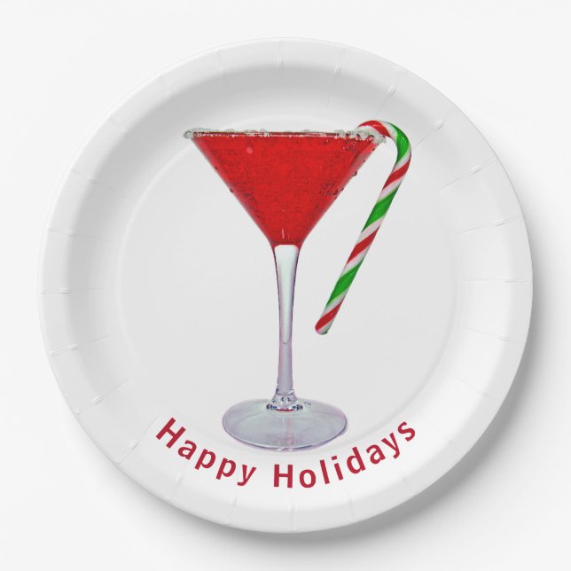 Plato De Papel Felices Fiestas Martini Glass (Anverso)