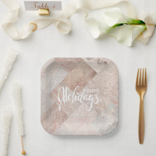 Plato De Papel Felices Fiestas Modernas Elegantes Piedra Beige