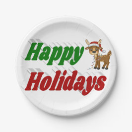 Plato De Papel Felices fiestas Navidades de tipografía de renos