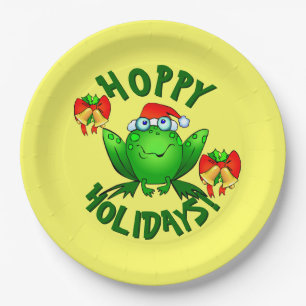 Plato De Papel Felices Fiestas Navideñas Rana de Dibujos Animados