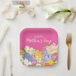 Plato De Papel Felices florecientes del Día de la Madre