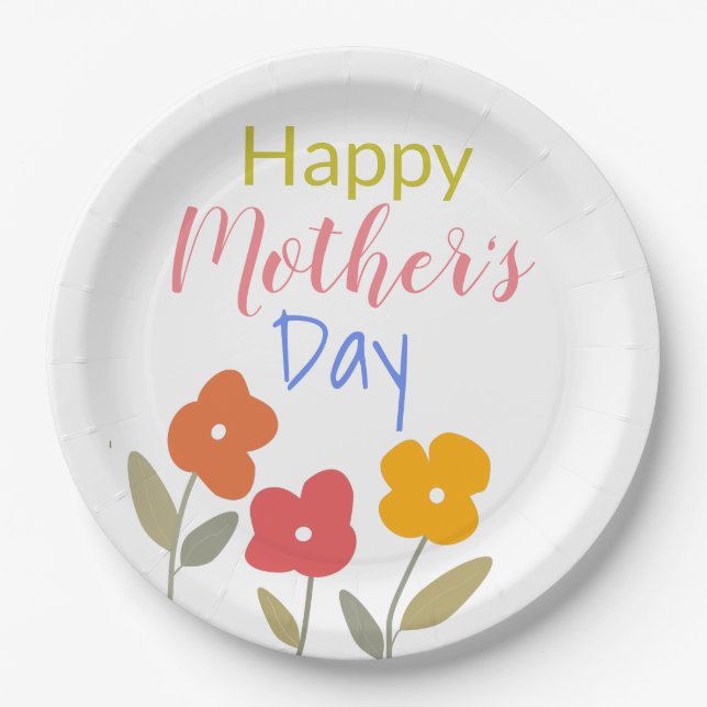 Plato De Papel Felices florecientes del Día de la Madre (Anverso)