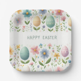 Plato De Papel Felices flores de Pascua