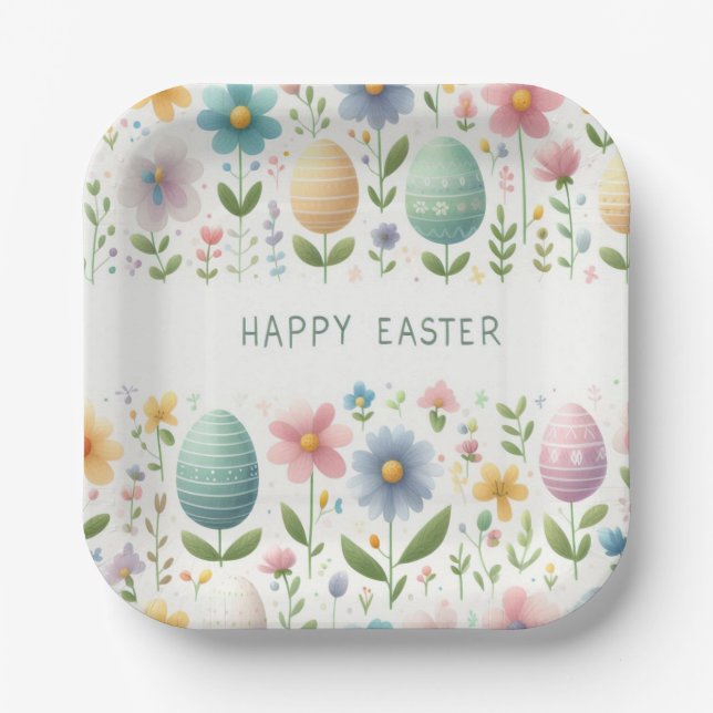 Plato De Papel Felices flores de Pascua (Anverso)
