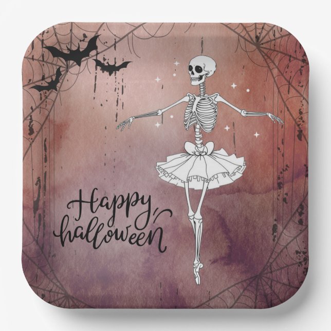 Plato De Papel Felices halloween Skeleton Ballerina Red Potion (Anverso)