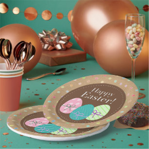 Plato De Papel Felices Huevos De Pascua Polkadots En Faux Kraft P