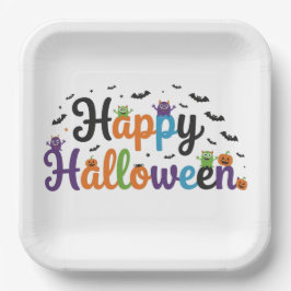 Plato De Papel Felices Monstruos de Halloween