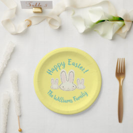 Plato De Papel Felices pascuas divertidas conejitas personalizado