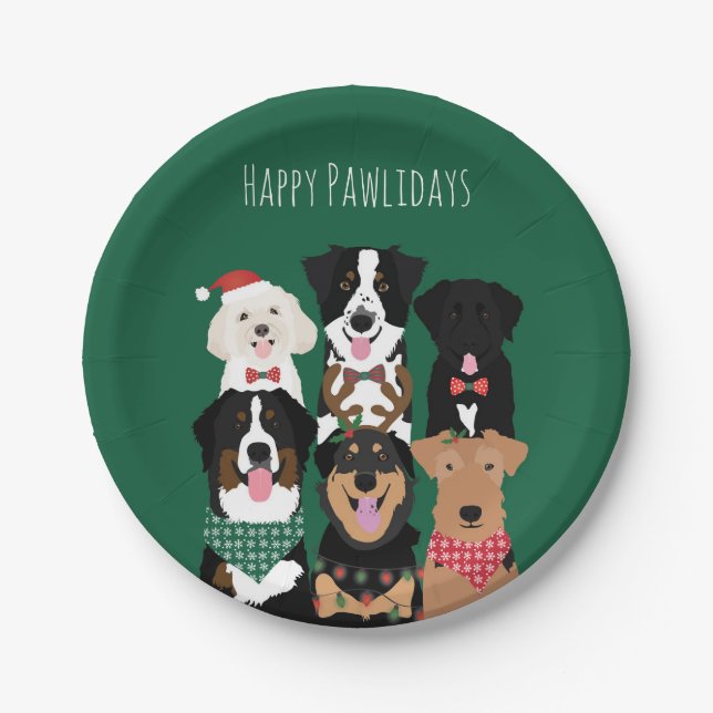 Plato De Papel Felices Pawlidays Cute Navidades (Anverso)