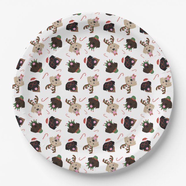 Plato De Papel Felices Pawlidays Labrador Recuperar Perros (Anverso)