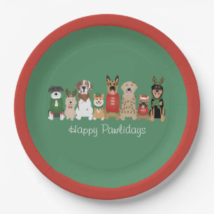 Plato De Papel Felices Pawlidays Perros Red Green