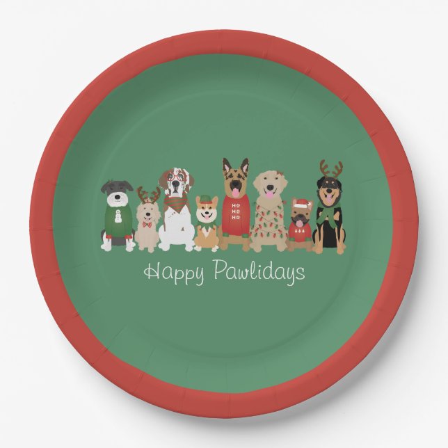 Plato De Papel Felices Pawlidays Perros Red Green (Anverso)