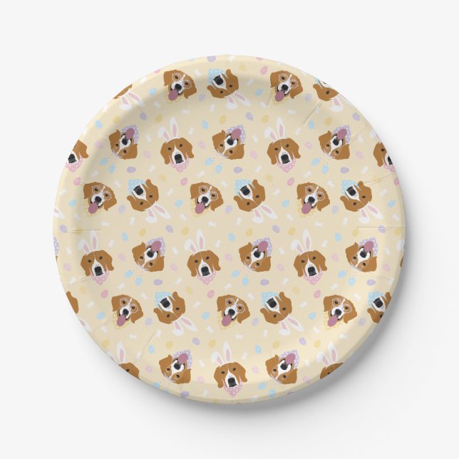 Plato De Papel Felices Perros Beagle de Pascua (Anverso)