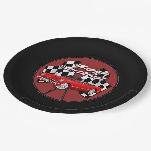 Plato De Papel Felices Placas de Papel de Coche Deportivo Rojo de