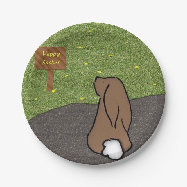 Plato De Papel Felices Placas de Papel de conejo de Pascua (Anverso)
