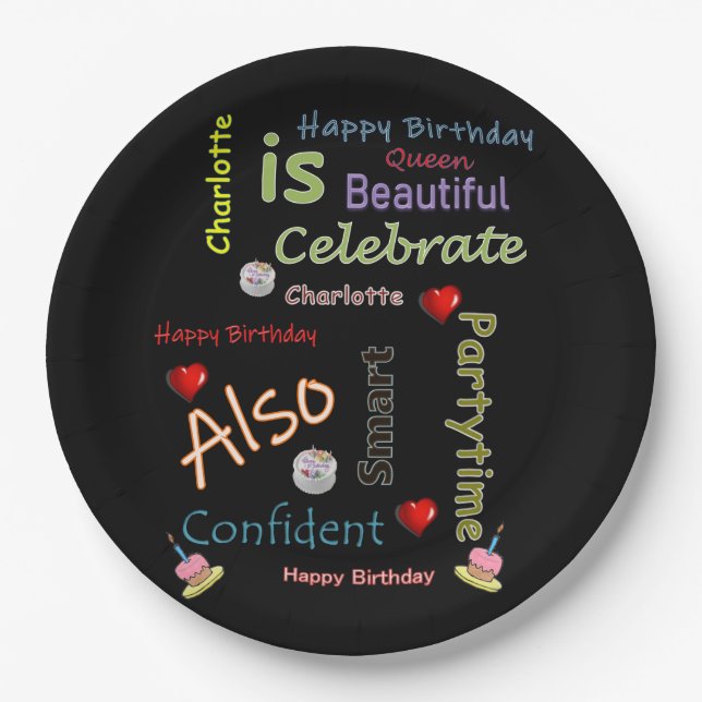 Plato De Papel Felices Placas de Papel de Cumpleaños Charlotte (Anverso)