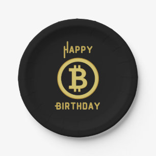 Plato De Papel Felices Placas de Papel de Oro Bitcoin de cumpleañ