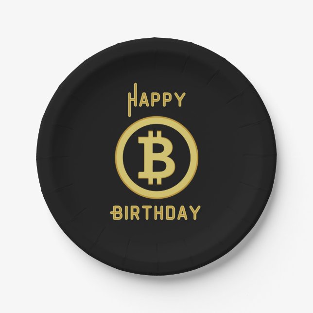 Plato De Papel Felices Placas de Papel de Oro Bitcoin de cumpleañ (Anverso)