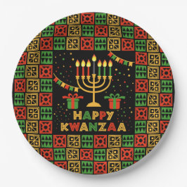 Plato De Papel Felices velas de Kwanzaa Rojo Negro Amarillo Verde