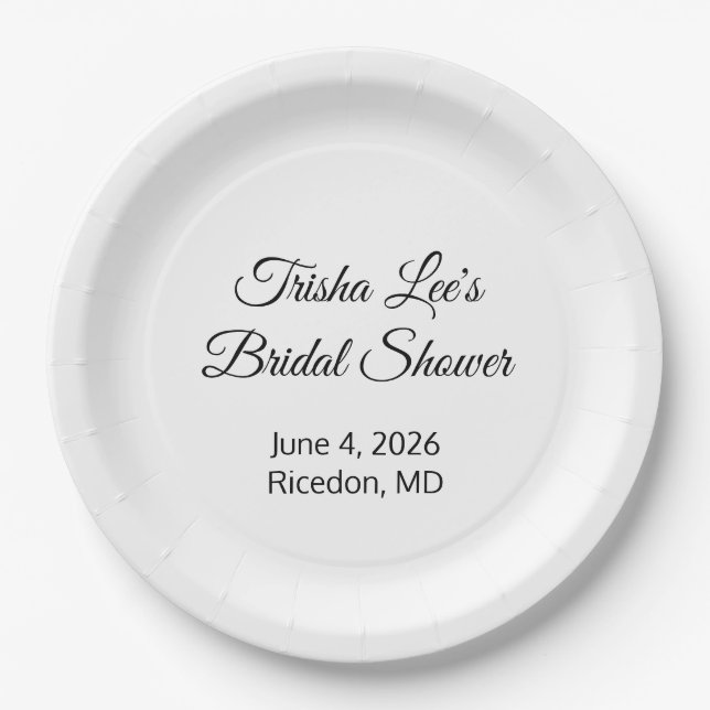 Plato De Papel Felicidad Bridal Shower Blanco (Anverso)