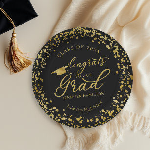 Plato De Papel Felicidades a nuestro graduado Gold Black Graduaci